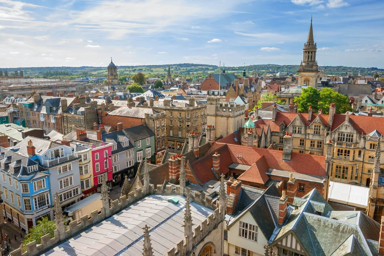Oxford cityscape with historic spires and rooftops